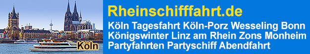 Rheinschifffahrt K�ln Tagesfahrt K�ln-Porz Wesseling Bonn K�nigswinter Linz am Rhein Zons Monheim Partyfahrten Partyschiff Abendfahrt